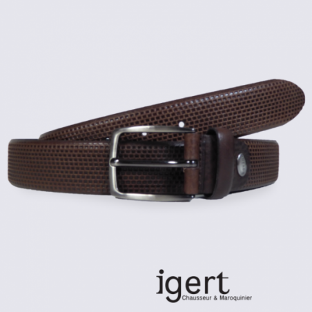 Ceinture pour homme Bernd Götz en cuir à relief brun foncé