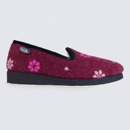 Chaussons charentaises Semelflex motif fleuris bordeaux