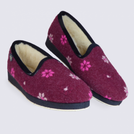 Chaussons charentaises Semelflex motif fleuris bordeaux