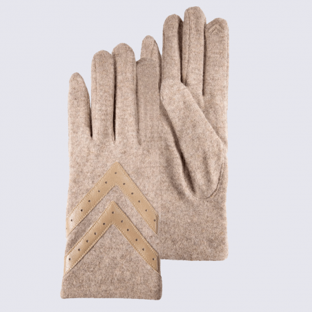 Gants Isotoner, gants tactiles femme en laine beige