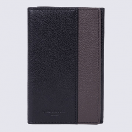 Porte documents pour homme Hexagona en cuir noir et taupe