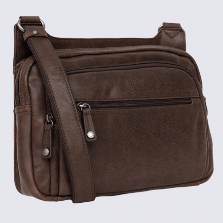 Sac reporter Hexagona, sac reporter pour homme en cuir veilli marron