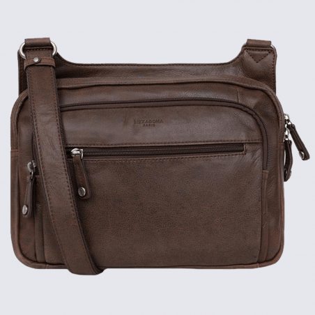 Sac reporter Hexagona, sac reporter pour homme en cuir veilli marron