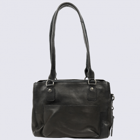 Sac porté épaule Bear, sac porté épaule tendance femme en cuir noir