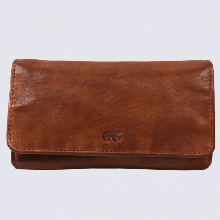 Portefeuille Bear, portefeuille intemporel stop RFID pour femme en cuir cognac