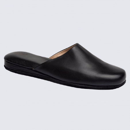 Mules Heller, mules d'intérieur Dimy homme en cuir lisse noir