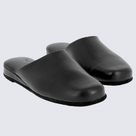 Mules Heller, mules d'intérieur Dimy homme en cuir lisse noir