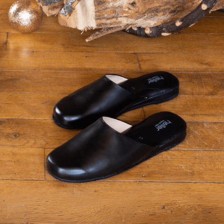 Mules Heller, mules d'intérieur Dimy homme en cuir lisse noir