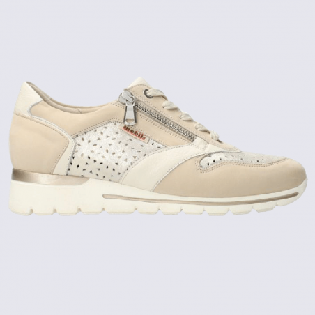 Baskets Mobils, baskets élégantes femme en cuir nubuck beige/nude