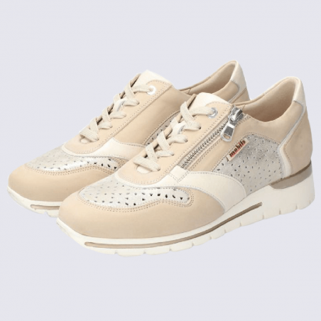 Baskets Mobils, baskets élégantes femme en cuir nubuck beige/nude