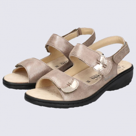 Sandales Mobils, sandales confortables femme en cuir taupe clair