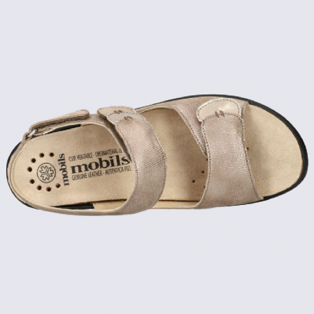 Sandales Mobils, sandales confortables femme en cuir taupe clair