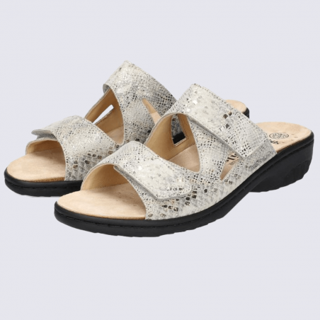 Mules Mobils, mules confortables femme en cuir taupe clair