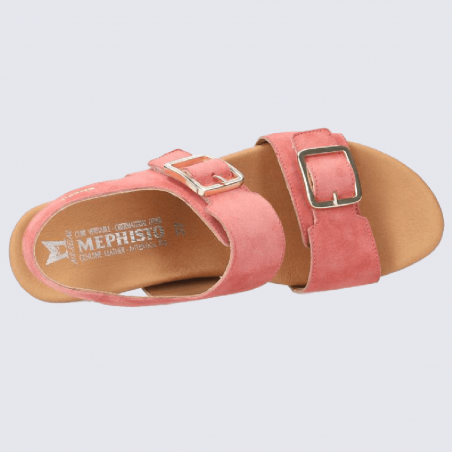 Sandales Mephisto, sandales à talons compensés retro femme en cuir vieux rose