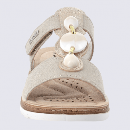 Mules Rohde, mules à bride velcro et bijou fantaisie femme en cuir beige