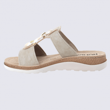 Mules Rohde, mules à bride velcro et bijou fantaisie femme en cuir beige