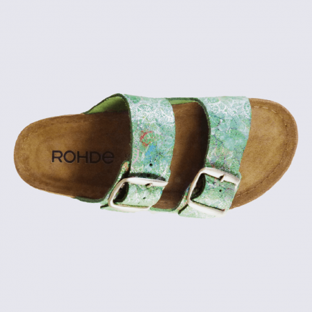 Mules Rohde, mules à deux brides fleuris femme en cuir vert