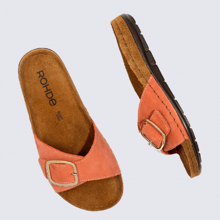 Mules Rohde, mules 1 bride tendance femme en cuir orange baiser