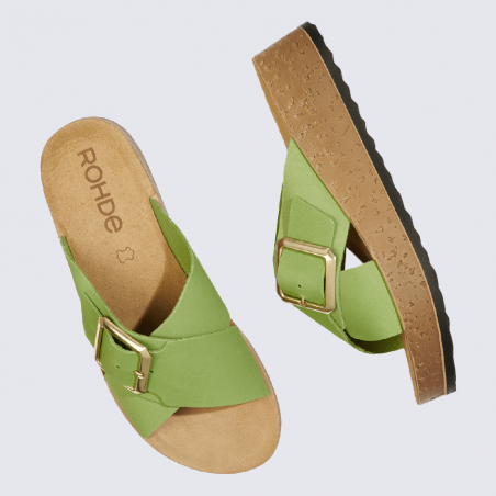 Mules Rohde, mules à talons compensés femme en cuir nubuck vert kiwi