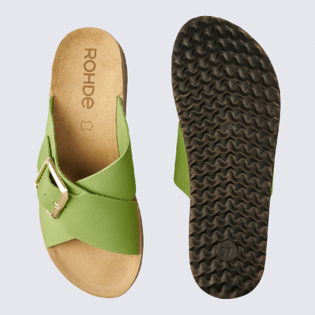 Mules Rohde, mules à talons compensés femme en cuir nubuck vert kiwi