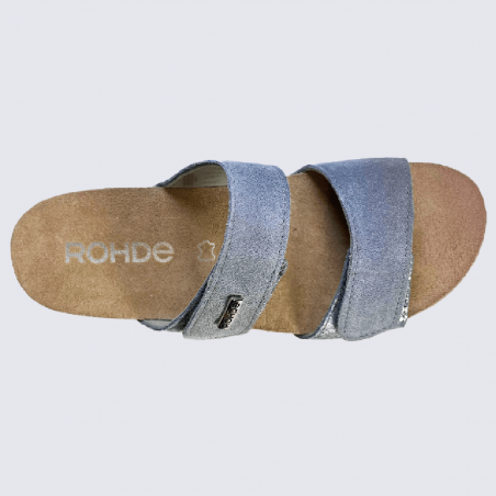 Mules Rohde, mules confortables à talons compensés femme en cuir et textile bleu basalt