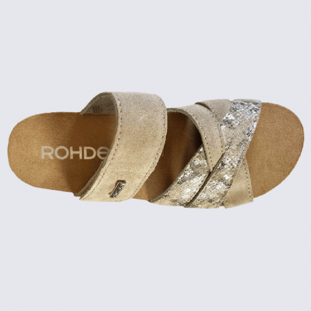 Mules Rohde, mules confortables à talons compensés femme en cuir et textile beige craie