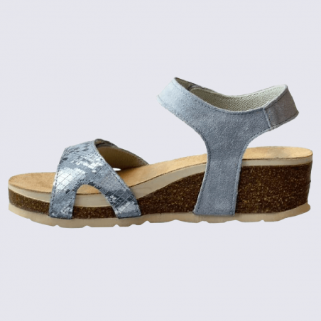 Sandales Rohde, sandales confortables à talons compensés femme en cuir et textile bleu basalt