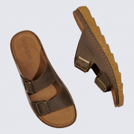 Mules Rohde, sandales homme en cuir marron moka