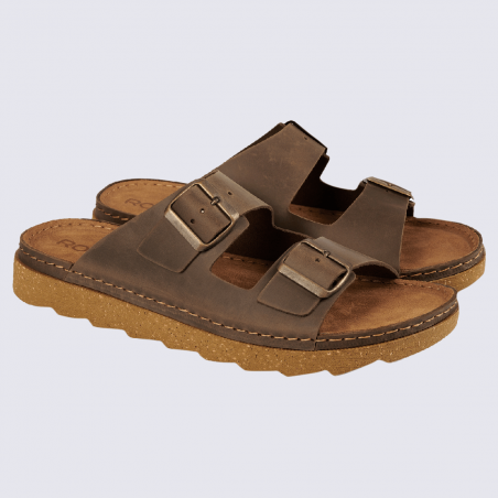 Mules Rohde, sandales homme en cuir marron moka