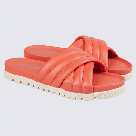 Mules Rohde, mules tendances matelassées femme en cuir rose/orange saumon