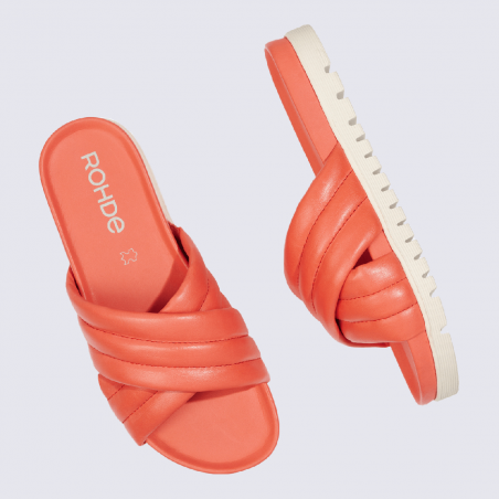 Mules Rohde, mules tendances matelassées femme en cuir rose/orange saumon