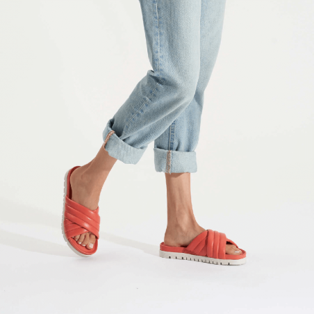 Mules Rohde, mules tendances matelassées femme en cuir rose/orange saumon