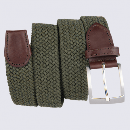 Ceinture Bernd Götz, ceinture tressé en cuir et tissu vert olive