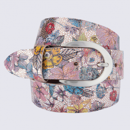 Ceinture Bernd Götz, ceinture tendance motif à fleurs femme en cuir métallisé multicolore