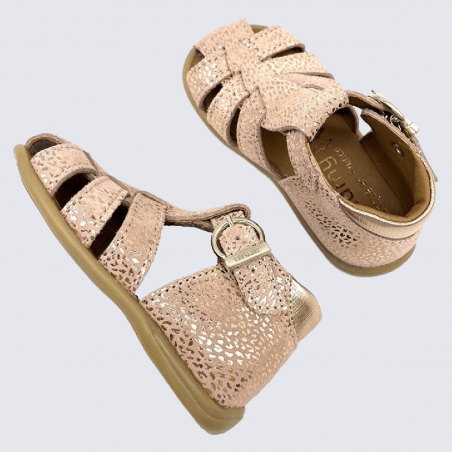 Sandales Bellamy, sandales à motif léopard doré pour fille en cuir rose