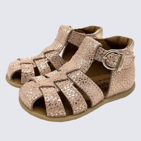 Sandales Bellamy, sandales à motif léopard doré pour fille en cuir rose