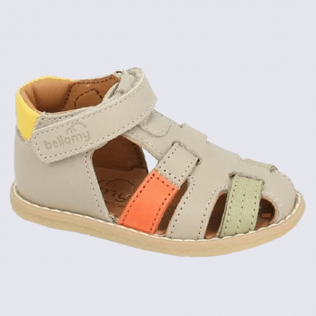 Sandales Bellamy, sandales unisexe pour enfants en cuir beige