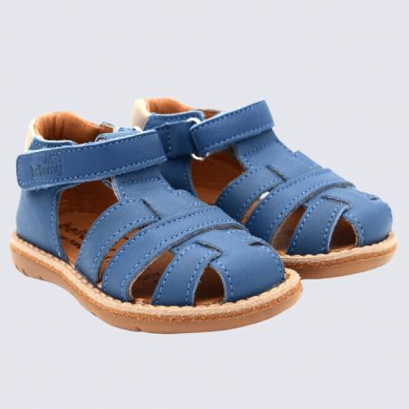 Sandales Bellamy, sandales spartiates garçons en cuir bleu jeans