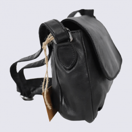 Sac à bandoulière Bear, sac à bandoulière Lauren pour femme en cuir noir