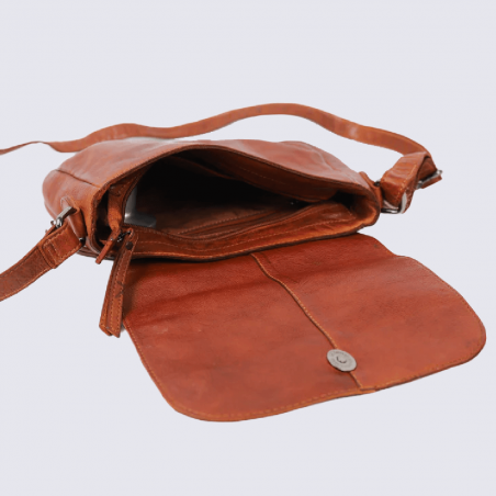 Sac à bandoulière Bear, sac à bandoulière Lauren pour femme en cuir cognac