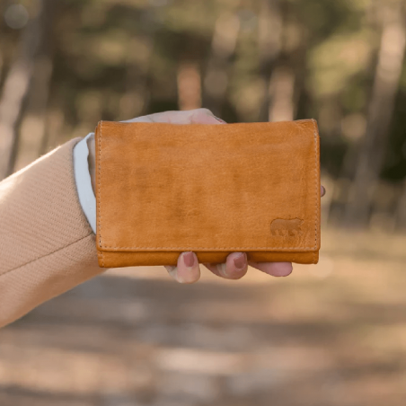 Portefeuille Bear, portefeuilles à rabat pression femme en cuir jaune