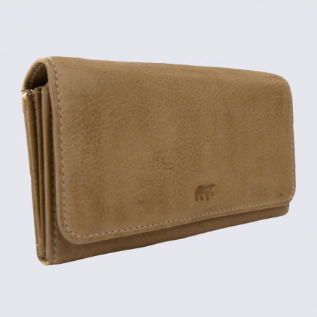 Portefeuille Bear, portefeuille intemporel stop RFID pour femme en cuir beige