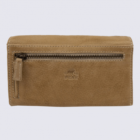 Portefeuille Bear, portefeuille intemporel stop RFID pour femme en cuir beige