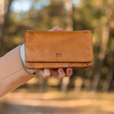 Portefeuille Bear, portefeuille à rabat unisexe Emma en cuir jaune