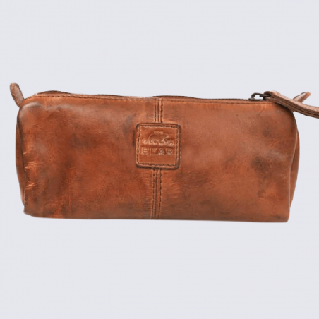 Trousse Bear, trousse Tito unisexe en cuir cognac