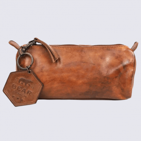 Trousse Bear, trousse Tito unisexe en cuir cognac