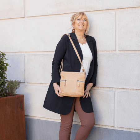 Sac à bandoulière Bear, sac à bandoulière Chessi femme en cuir beige