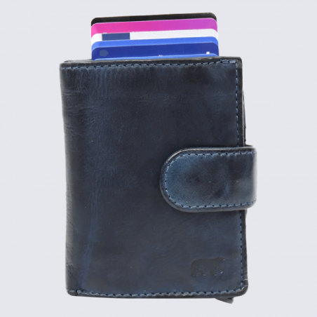 Porte-cartes Bear, porte-cartes unisexe Kris en cuir bleu