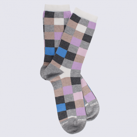 Chaussettes Doré Doré, chaussettes à carreaux/échequier femme en coton violet/gris