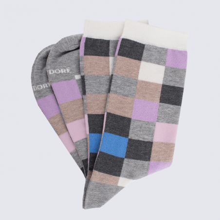 Chaussettes Doré Doré, chaussettes à carreaux/échequier femme en coton violet/gris